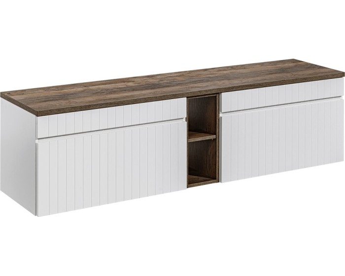 Závěsná skříňka pod umyvadlo Iconic s deskou 180 cm bílá/dub santa fe vintage