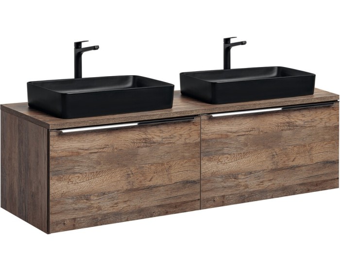 Závěsná skříňka SantaFe Slim s deskou a umyvadly 160 cm dub santa fe vintage