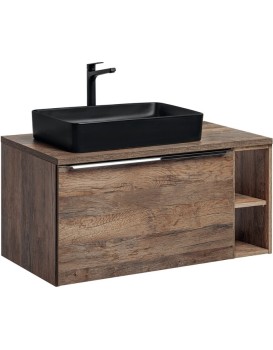 Závěsná skříňka SantaFe Slim s deskou a umyvadlem 100 cm dub santa fe vintage/černá