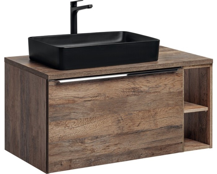Závěsná skříňka SantaFe Slim s deskou a umyvadlem 100 cm dub santa fe vintage/černá