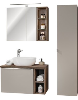 Koupelnová sestava SantaFe 80 cm se skříňkami, umyvadlem a zrcadlem taupe/dub santa fe vintage
