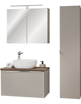 Koupelnová sestava SantaFe 80 cm s umyvadlem, skříňkami a zrcadlem taupe/dub santa fe vintage