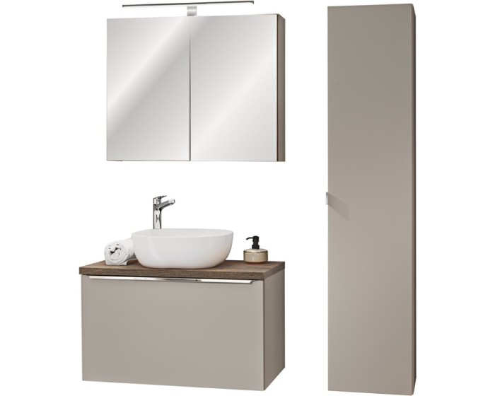 Koupelnová sestava SantaFe 80 cm s umyvadlem, skříňkami a zrcadlem taupe/dub santa fe vintage