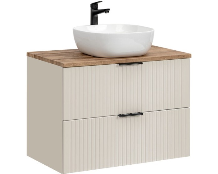 Závěsná skříňka Adele Cashmere Smile s deskou a umyvadlem 80 cm kašmír/dub wotan