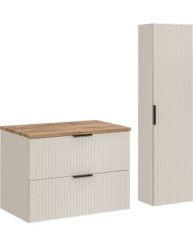 Koupelnová sestava Adele Cashmere s deskou a skříňkami 80 cm kašmírová/dub wotan