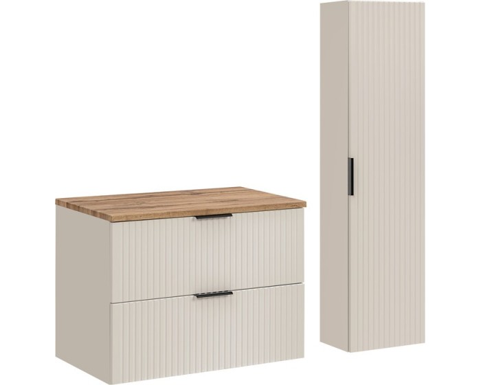 Koupelnová sestava Adele Cashmere s deskou a skříňkami 80 cm kašmírová/dub wotan