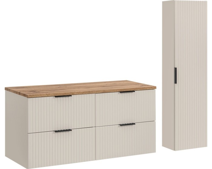 Koupelnová sestava Adele Cashmere s deskou a skříňkami 120 cm kašmírová/dub wotan