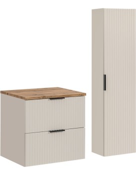 Koupelnová sestava Bella Cashmere se skříňkami 60 cm kašmírová/dub wotan