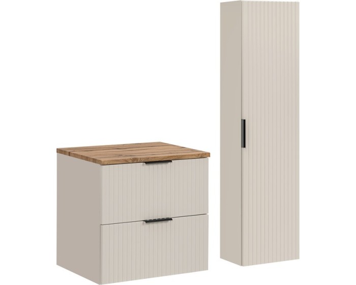 Koupelnová sestava Bella Cashmere se skříňkami 60 cm kašmírová/dub wotan