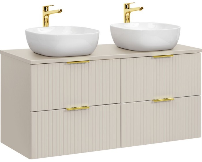 Závěsná skříňka pod umyvadlo Adele Cashmere s deskou a umyvadly 120 cm kašmírová
