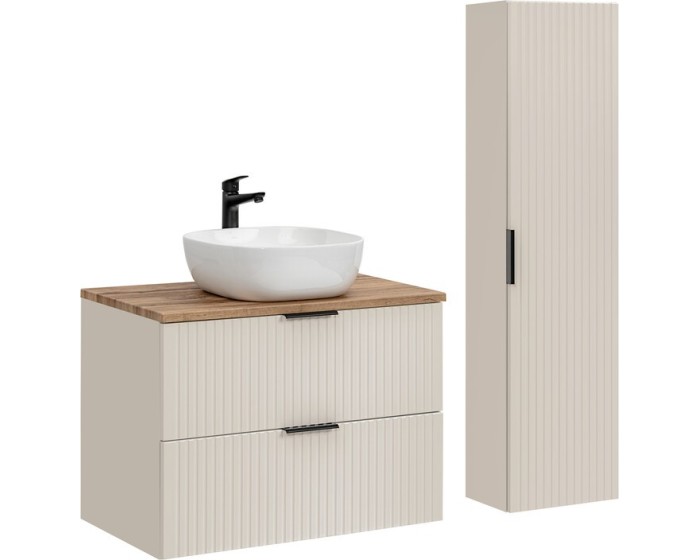 Koupelnová sestava Adele Cashmere s deskou, umyvadlem a skříňkami 80 cm kašmírová/dub wotan