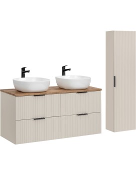 Koupelnová sestava Adele Cashmere s deskou, umyvadly a skříňkami 120 cm kašmírová/dub wotan