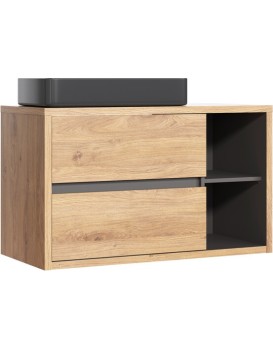Závěsná skříňka Devon s deskou a umyvadlem 100 cm dub shetland/grafit