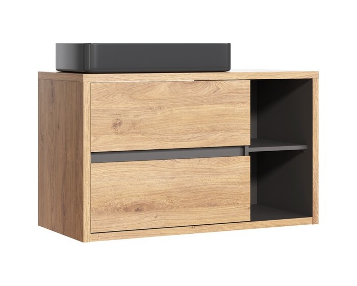 Závěsná skříňka Devon s deskou a umyvadlem 100 cm dub shetland/grafit