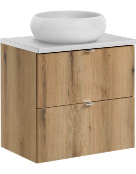 Závěsná skříňka Nova Oak Wiki s deskou a umyvadlem 60 cm dub evoke/bílá