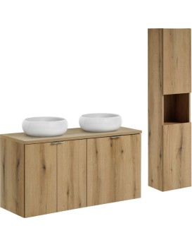 Koupelnová sestava Nova Oak s deskou, umyvadly a skříňkami 120 cm dub evoke