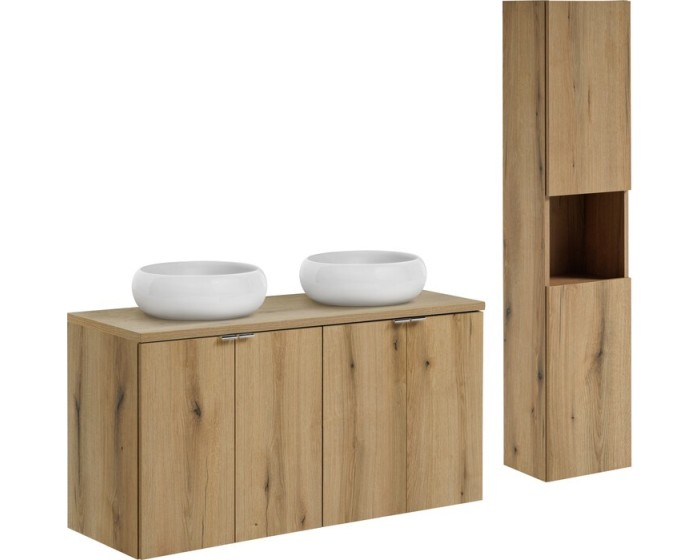 Koupelnová sestava Nova Oak s deskou, umyvadly a skříňkami 120 cm dub evoke