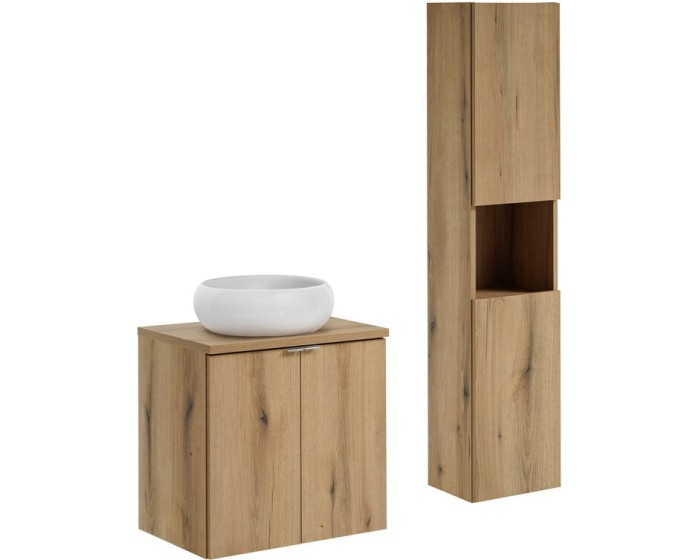 Koupelnová sestava Nova Oak se skříňkami a umyvadlem 60 cm dub evoke/bílá