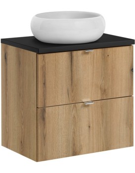 Závěsná skříňka Nova Oak Wiki s deskou a umyvadlem 60 cm dub evoke/černá