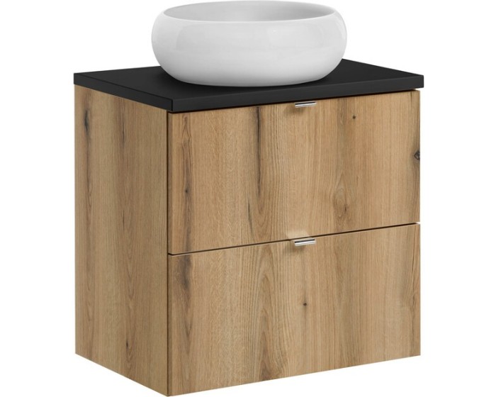 Závěsná skříňka Nova Oak Wiki s deskou a umyvadlem 60 cm dub evoke/černá