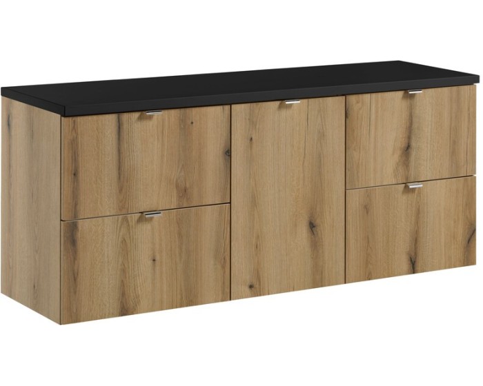 Závěsná skříňka pod umyvadlo Nova Oak s deskou 140 cm dub evoke/černý