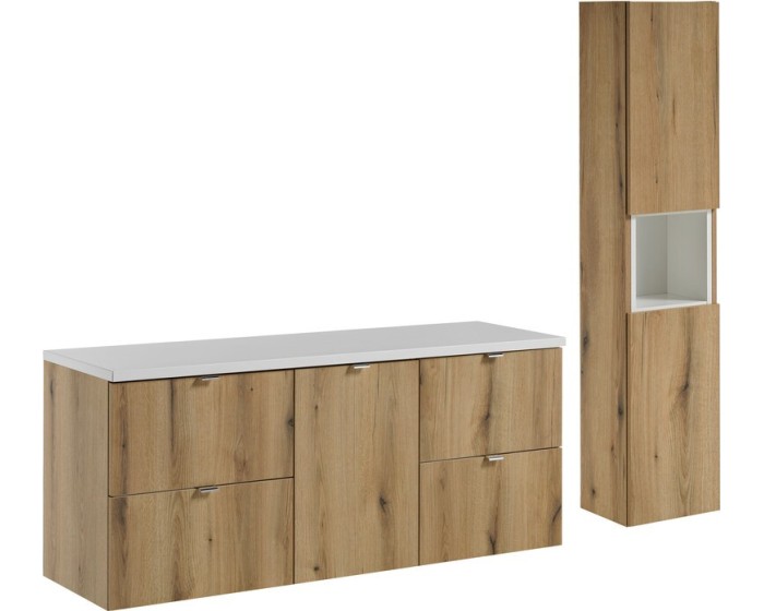 Koupelnová sestava Nova Oak I se skříňkami 140 cm dub evoke/bílá