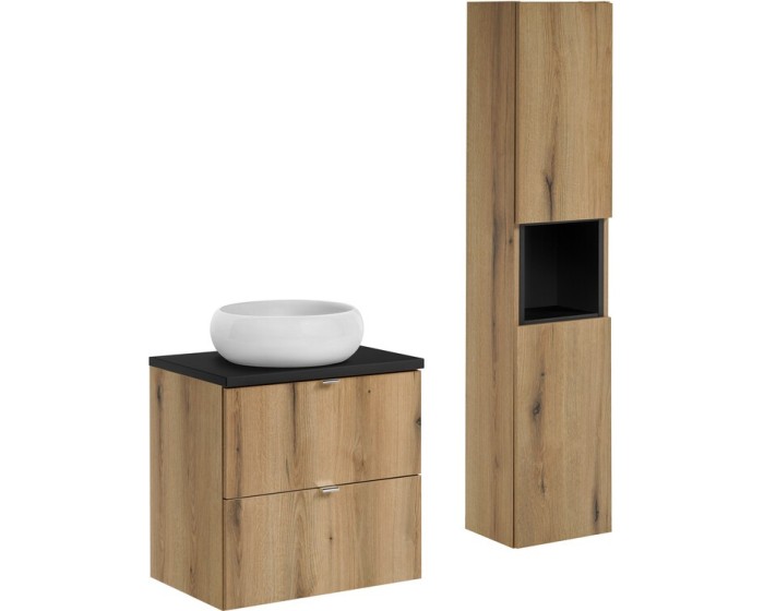 Koupelnová sestava Nova Oak Wiki se skříňkami a umyvadlem 60 cm dub evoke/černá