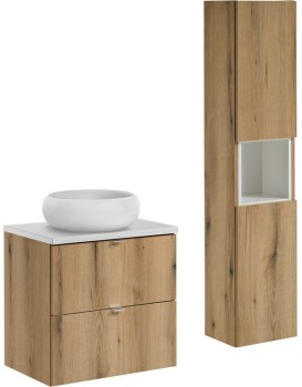 Koupelnová sestava Nova Oak I s deskou, umyvadlem a skříňkami 60 cm dub evoke/bílá