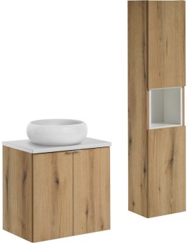 Koupelnová sestava Nova Oak II s deskou, umyvadlem a skříňkami 60 cm dub evoke/bílá