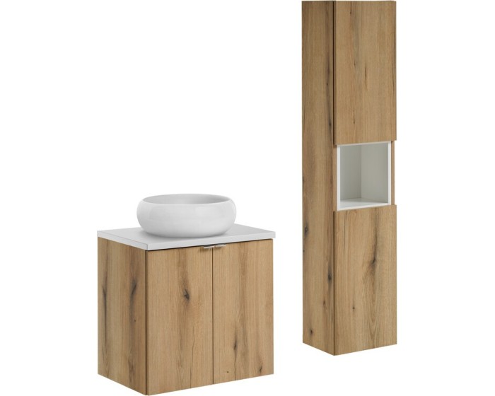 Koupelnová sestava Nova Oak II s deskou, umyvadlem a skříňkami 60 cm dub evoke/bílá