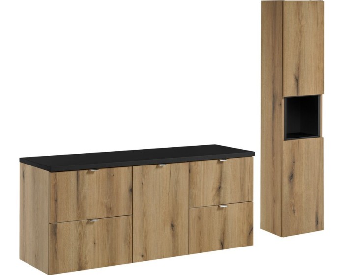 Koupelnová sestava Nova Oak I se skříňkami 140 cm dub evoke/černá