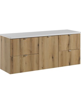 Závěsná umyvadlová skříňka Nova Oak s deskou 140 cm dub evoke/bílá