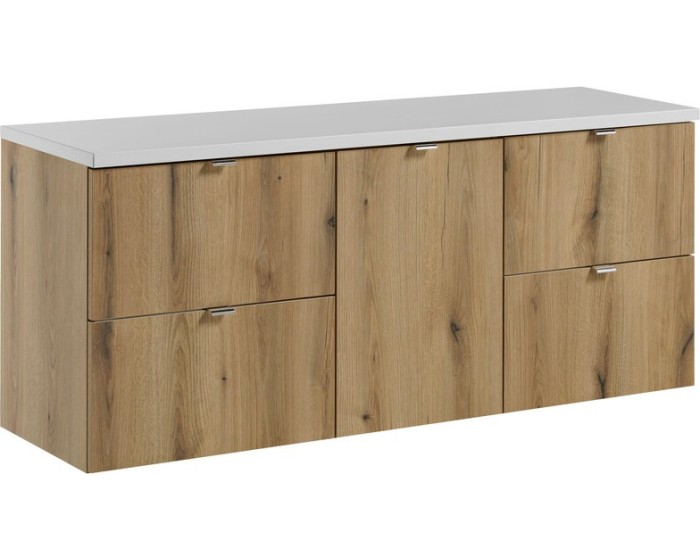 Závěsná umyvadlová skříňka Nova Oak s deskou 140 cm dub evoke/bílá