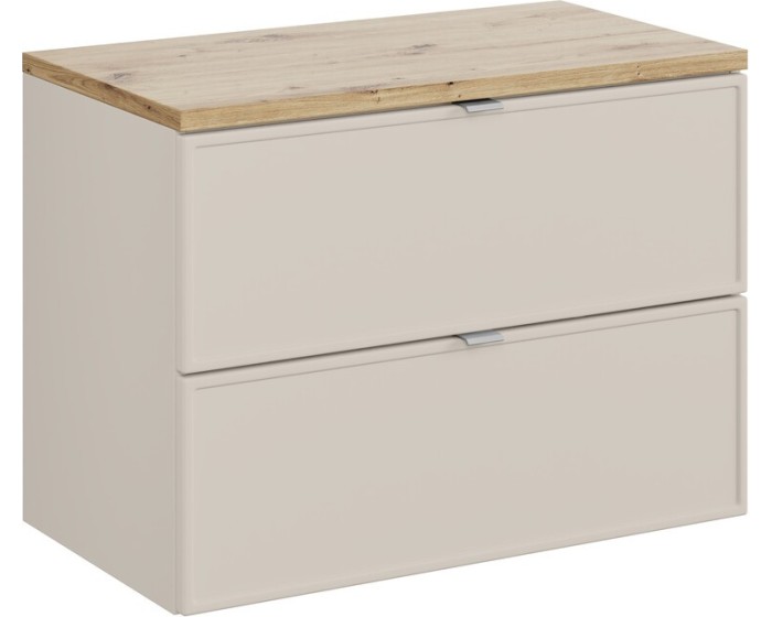Závěsná skříňka pod umyvadlo Dalia Cashmere s deskou 80 cm kašmírová/dub evoke