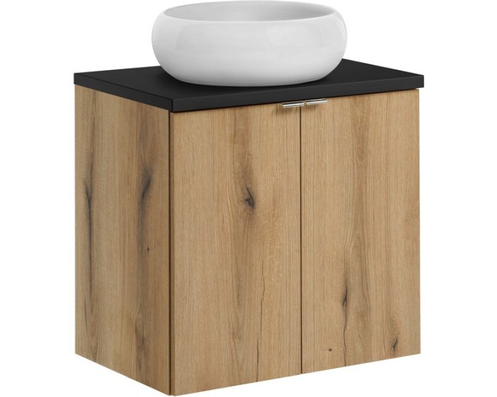Závěsná skříňka Nova Oak Wiki II s deskou a umyvadlem 60 cm dub evoke/černá