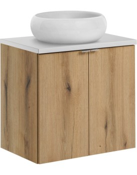 Závěsná skříňka Nova Oak Wiki II s deskou a umyvadlem 60 cm dub evoke/bílá