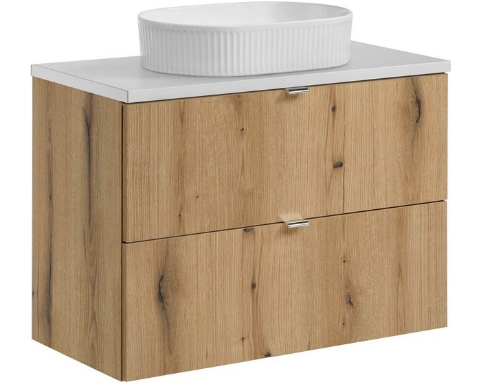 Závěsná skříňka Nova Oak Beyond s deskou a umyvadlem 80 cm dub coast evoke/bílá