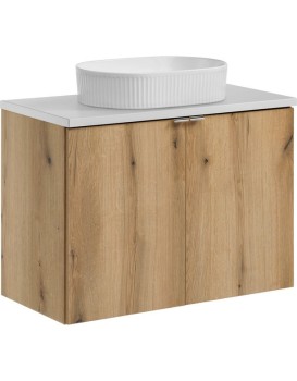Závěsná skříňka Nova Oak II s deskou a umyvadlem 80 cm dub coast evoke/bílá