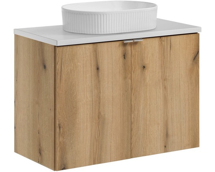 Závěsná skříňka Nova Oak II s deskou a umyvadlem 80 cm dub coast evoke/bílá