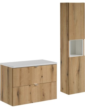 Koupelnová sestava Nova Oak I s deskou a skříňkami 80 cm dub evoke/bílá