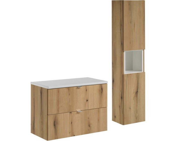 Koupelnová sestava Nova Oak I s deskou a skříňkami 80 cm dub evoke/bílá