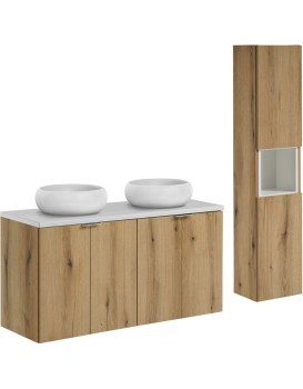 Koupelnová sestava Nova Oak s deskou, umyvadly a skříňkami 120 cm dub evoke/bílá