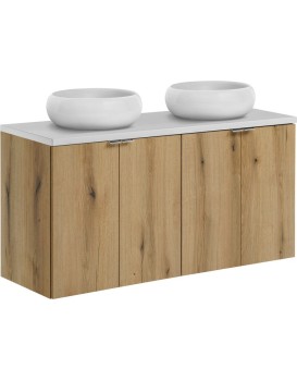 Závěsná skříňka Nova Oak s deskou a umyvadlem 120 cm dub coast evoke/bílá