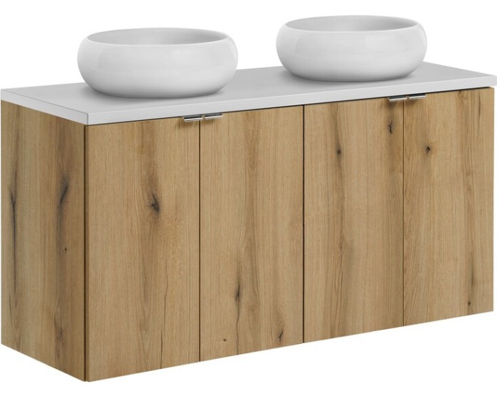 Závěsná skříňka Nova Oak s deskou a umyvadlem 120 cm dub coast evoke/bílá