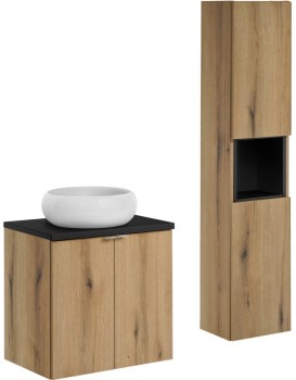Koupelnová sestava Nova Oak Wiki se skříňkami a umyvadlem 60 cm černá/dub evoke