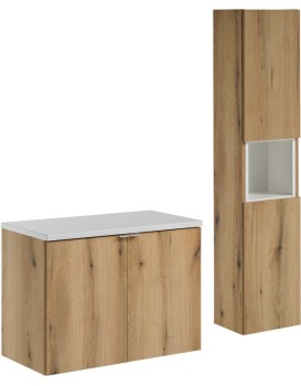 Koupelnová sestava Nova Oak II s deskou a skříňkami 80 cm dub evoke/bílá