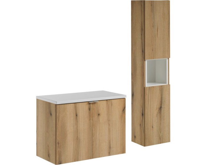 Koupelnová sestava Nova Oak II s deskou a skříňkami 80 cm dub evoke/bílá
