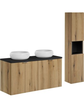 Koupelnová sestava Nova Oak s umyvadly a skříňkami 120 cm dub evoke/černá