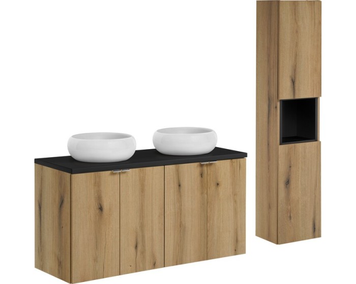 Koupelnová sestava Nova Oak s umyvadly a skříňkami 120 cm dub evoke/černá