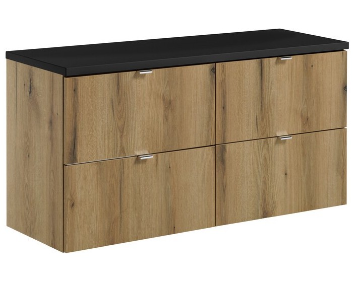 Závěsná skříňka pod umyvadlo Nova Oak s deskou 120 cm dub evoke/černá